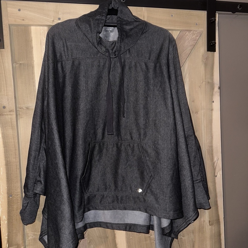 TAHARI Sport Olive Green Mock Neck Tie Sweatshirt Poncho Cape Cool  Nights XL